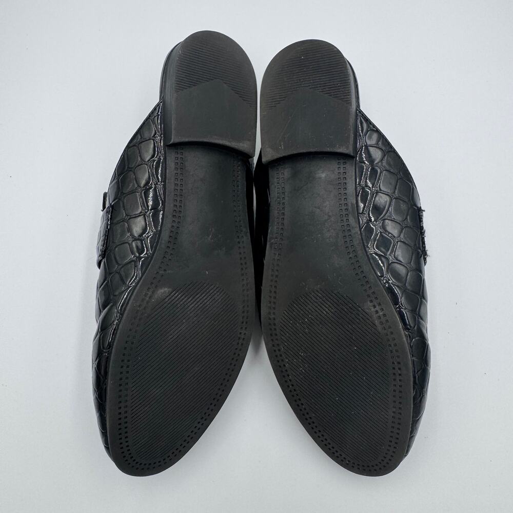 Steve Madden Royals Black Croc Embossed Horsebit Loafer Mule Slide Flat Gold 8 - Picture 11 of 16